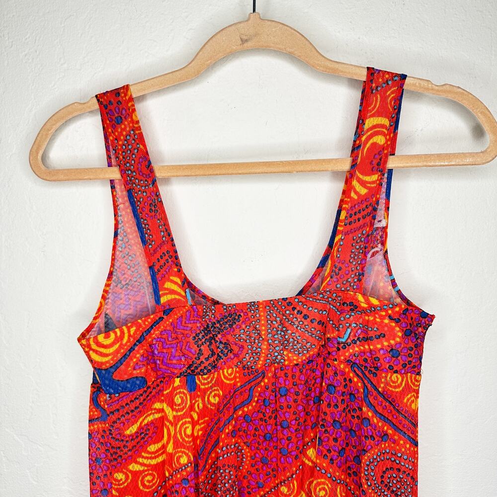 Vintage Olga Nylon Sheer Psychedelic Mesh Maxi Nightgown Dress Swim Cover Up - Picture 9 of 14